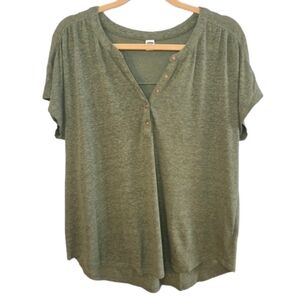 Old Navy Short Sleeved Buttoned V Neck Linen Blend Top